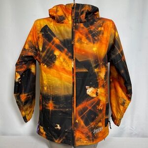 Volcom Airship Galaxy Fire Orange Black Full Zip Snowboard Jacket Youth LARGE